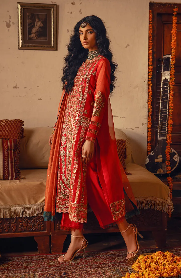 Orange Red Elegant Pakistani Salwar Kameez Embroidered Suit
