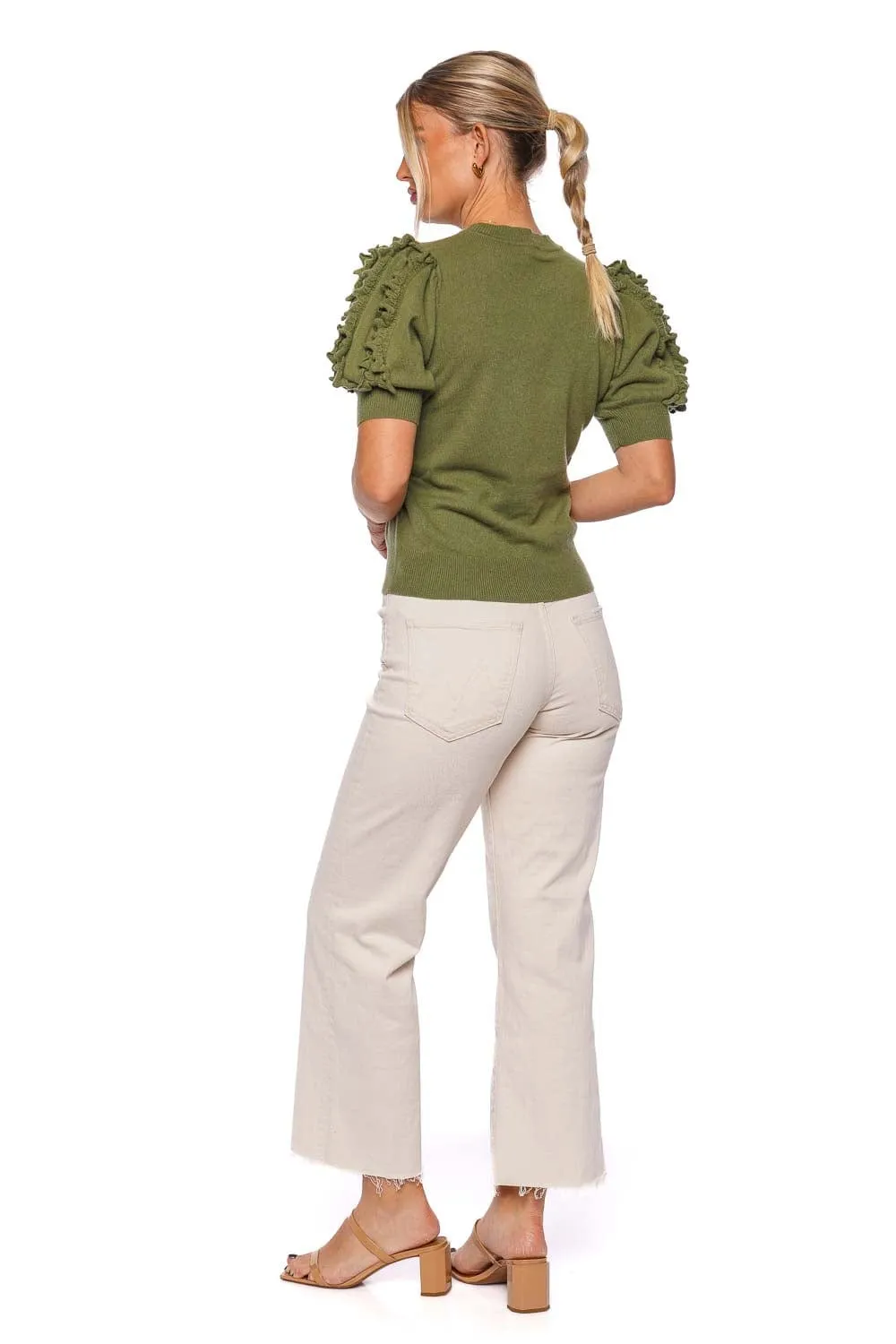 Ottilie Lichen Ruffled Cashmere Top