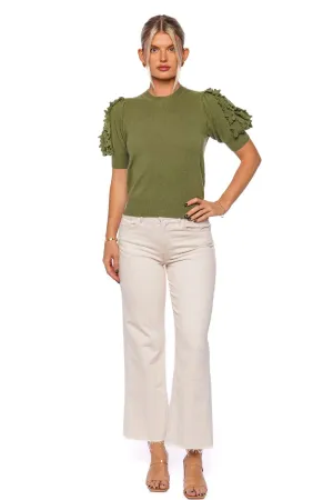 Ottilie Lichen Ruffled Cashmere Top