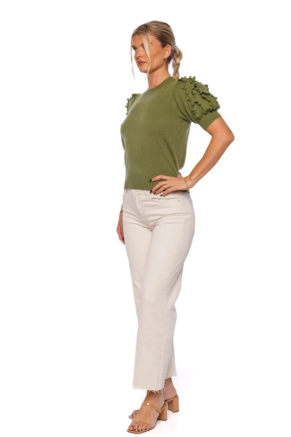 Ottilie Lichen Ruffled Cashmere Top