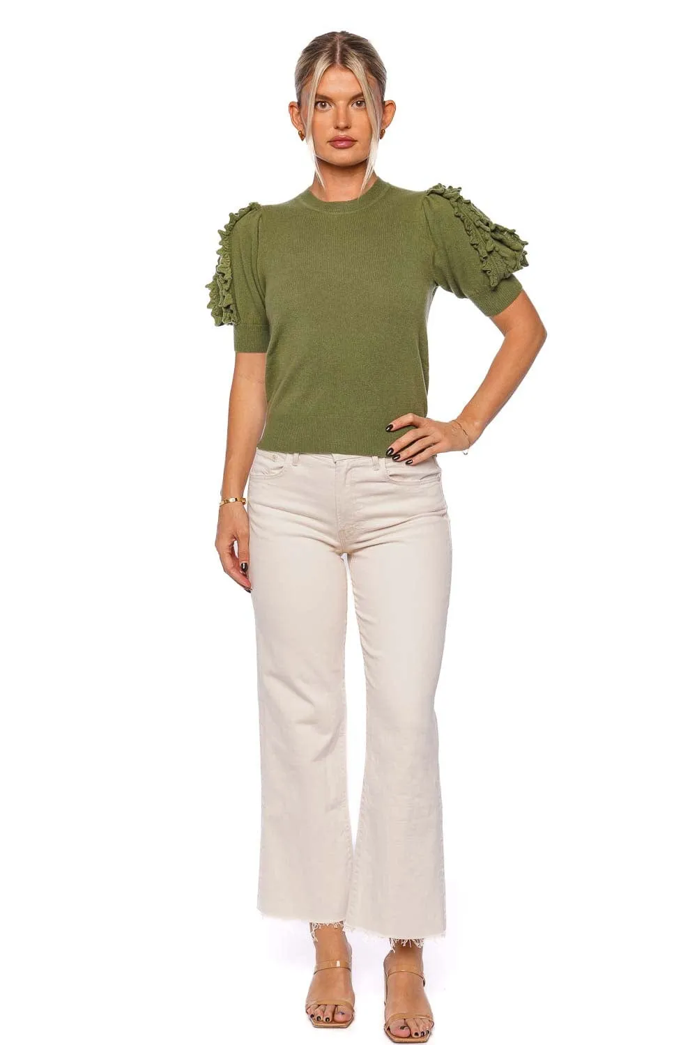 Ottilie Lichen Ruffled Cashmere Top