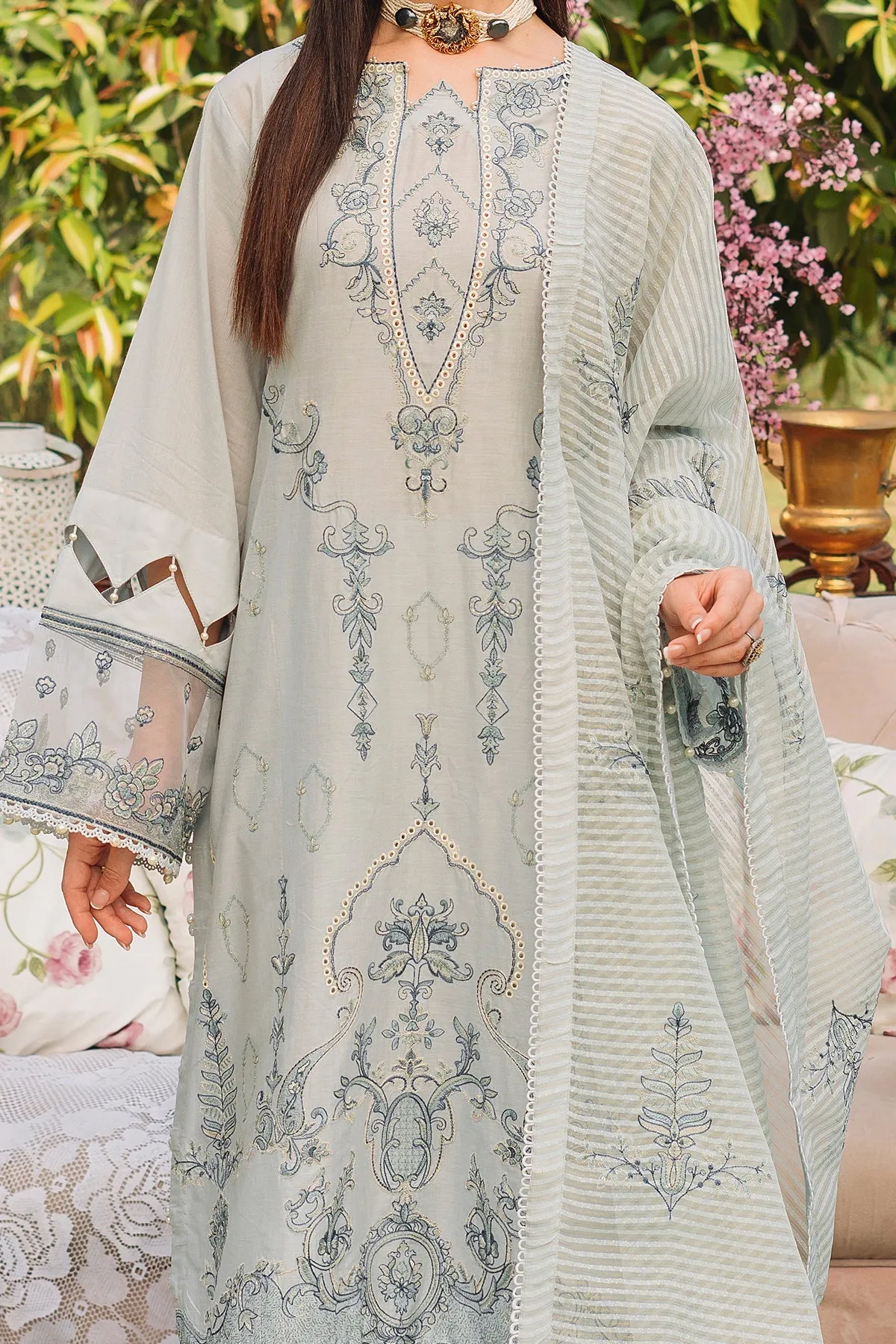 Pakistani Salwar Suit Embroidered Grey Salwar Kameez with Dupatta