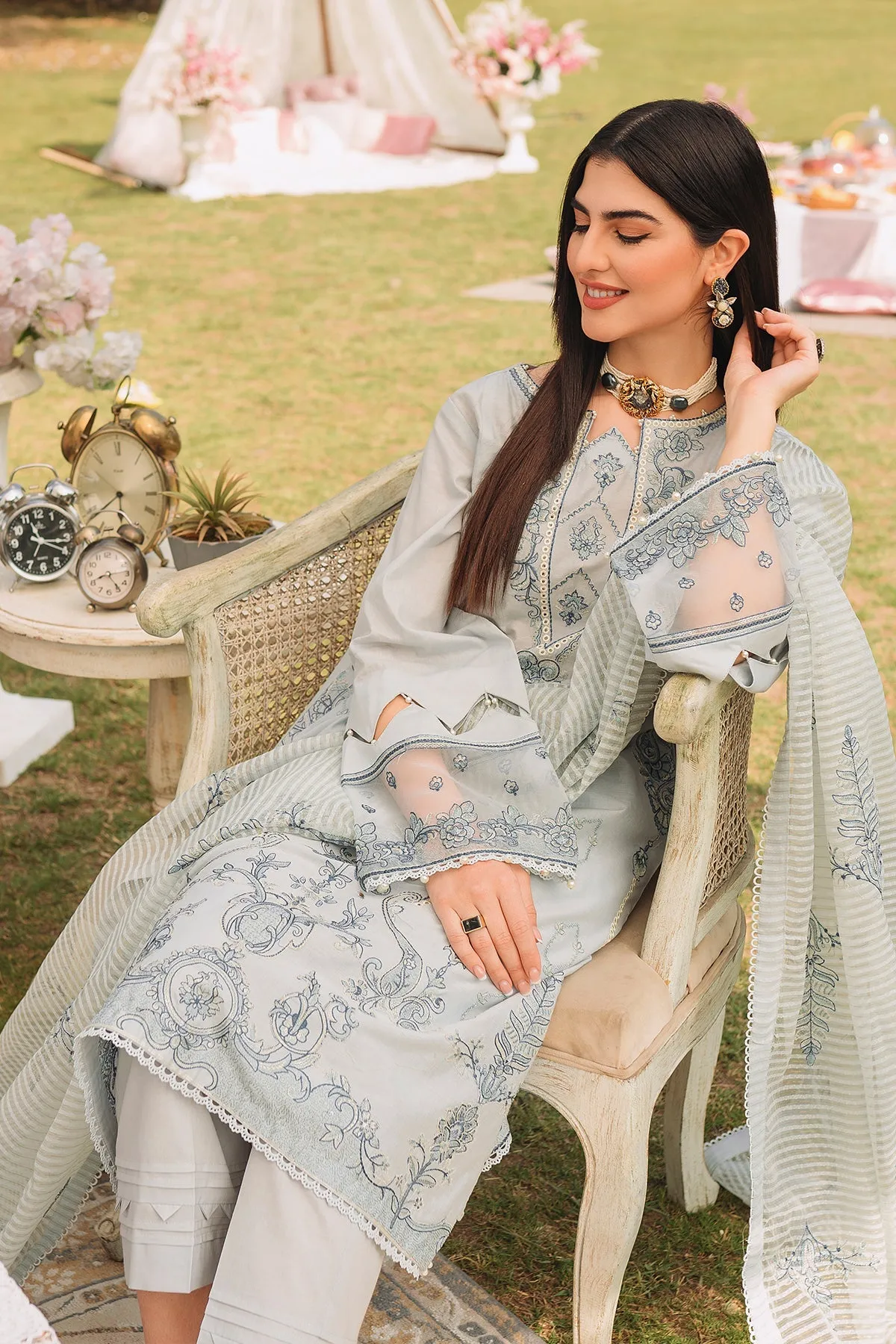 Pakistani Salwar Suit Embroidered Grey Salwar Kameez with Dupatta