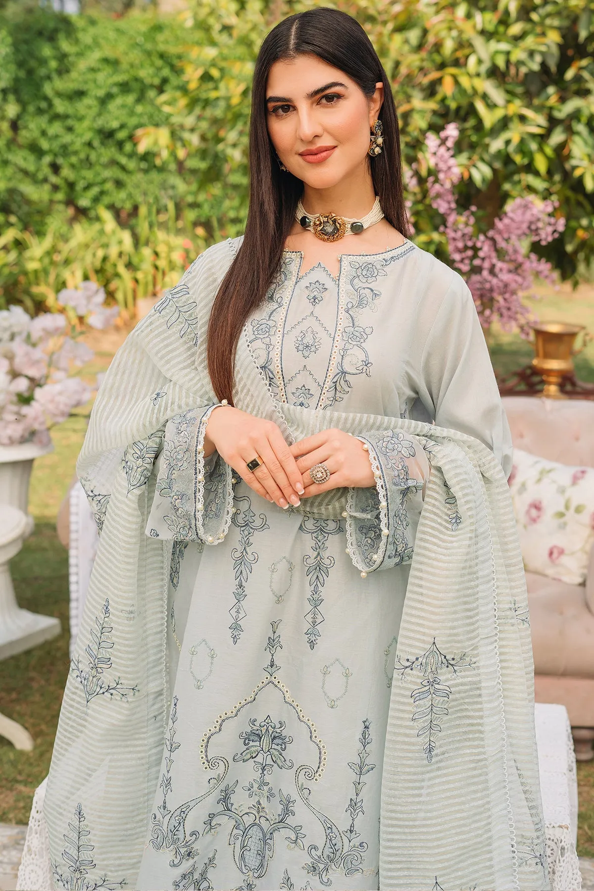 Pakistani Salwar Suit Embroidered Grey Salwar Kameez with Dupatta