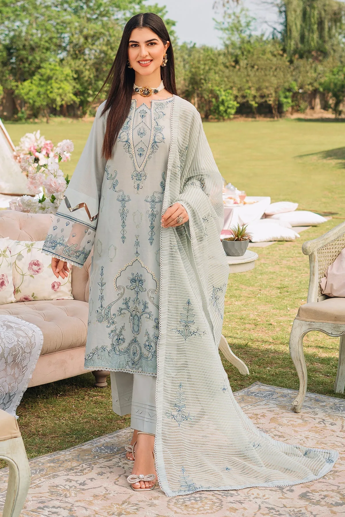 Pakistani Salwar Suit Embroidered Grey Salwar Kameez with Dupatta