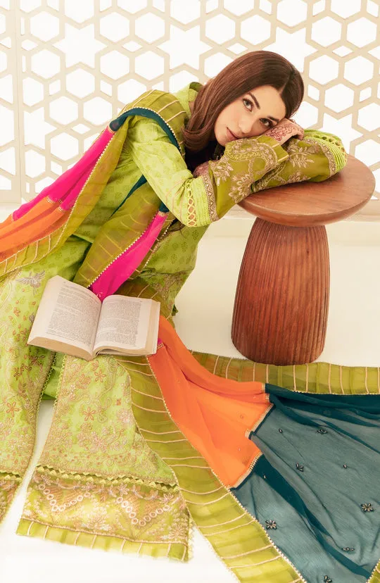 Parrot Green Embroidered Pakistani Salwar Kameez Dupatta Suit