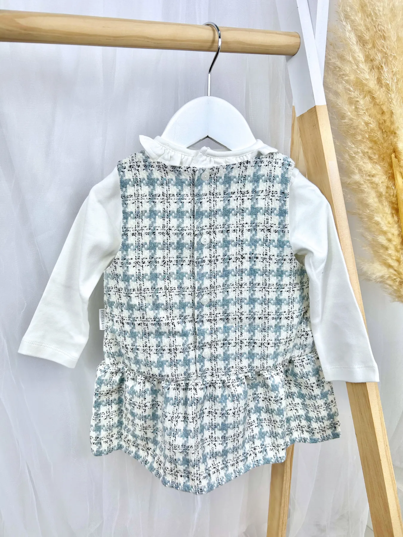 Pastels & Co Cath Dogtooth Pinafore Dress - Blue