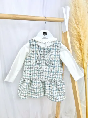 Pastels & Co Cath Dogtooth Pinafore Dress - Blue