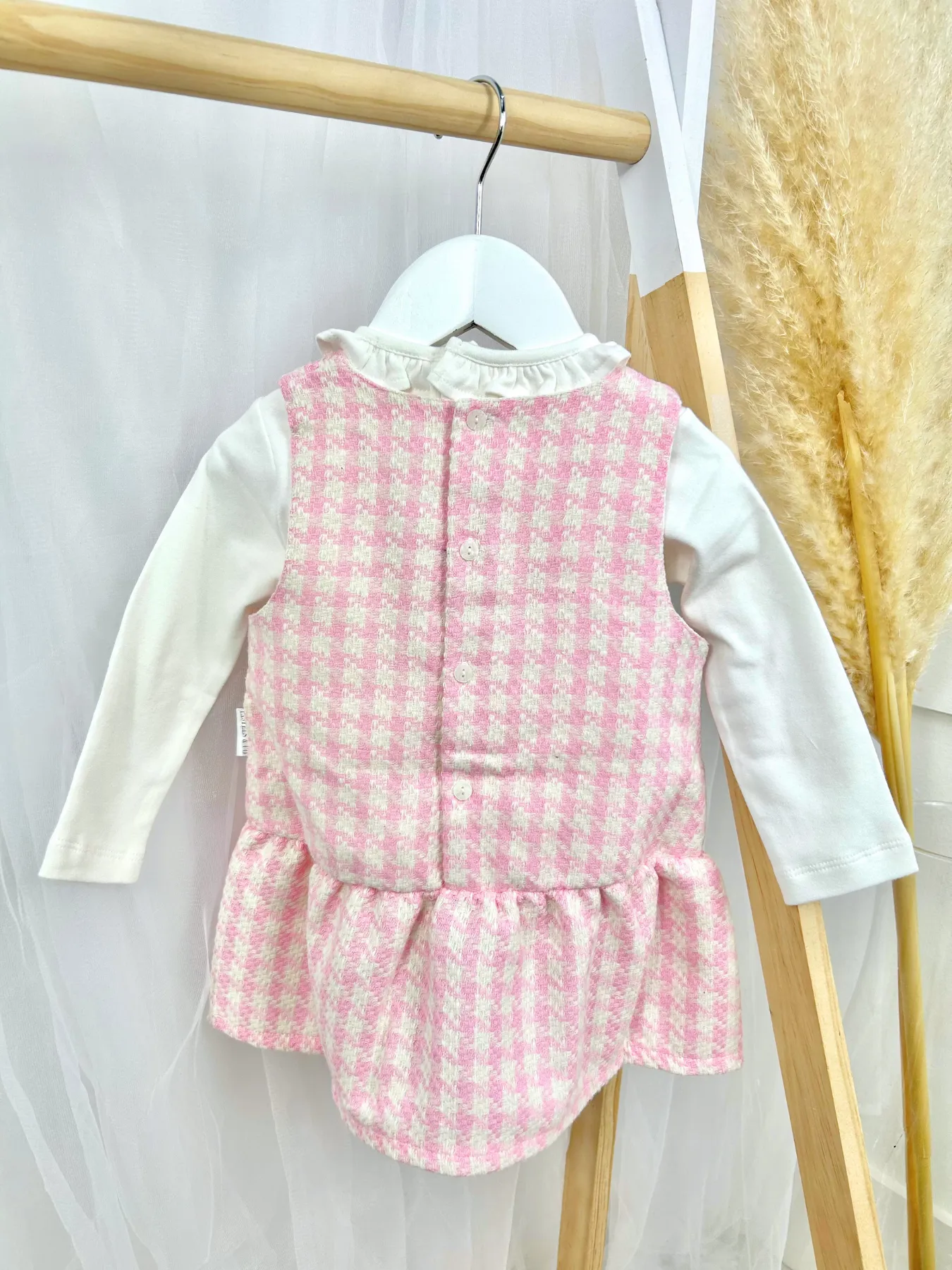 Pastels & Co Cath Dogtooth Pinafore Dress - Pink