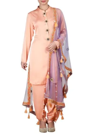 Peach Color Satin Suit With Dhoti Salwar
