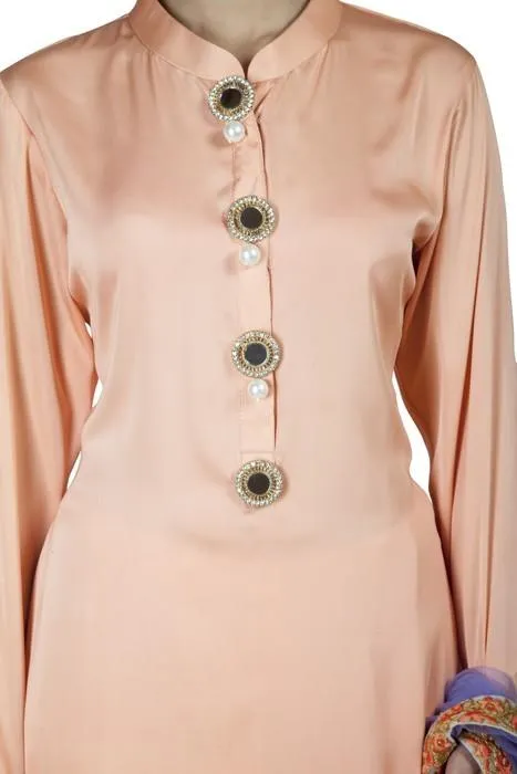 Peach Color Satin Suit With Dhoti Salwar