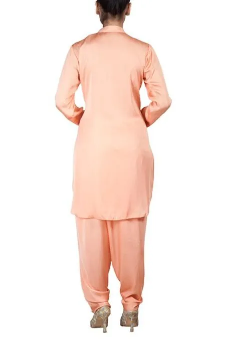 Peach Color Satin Suit With Dhoti Salwar