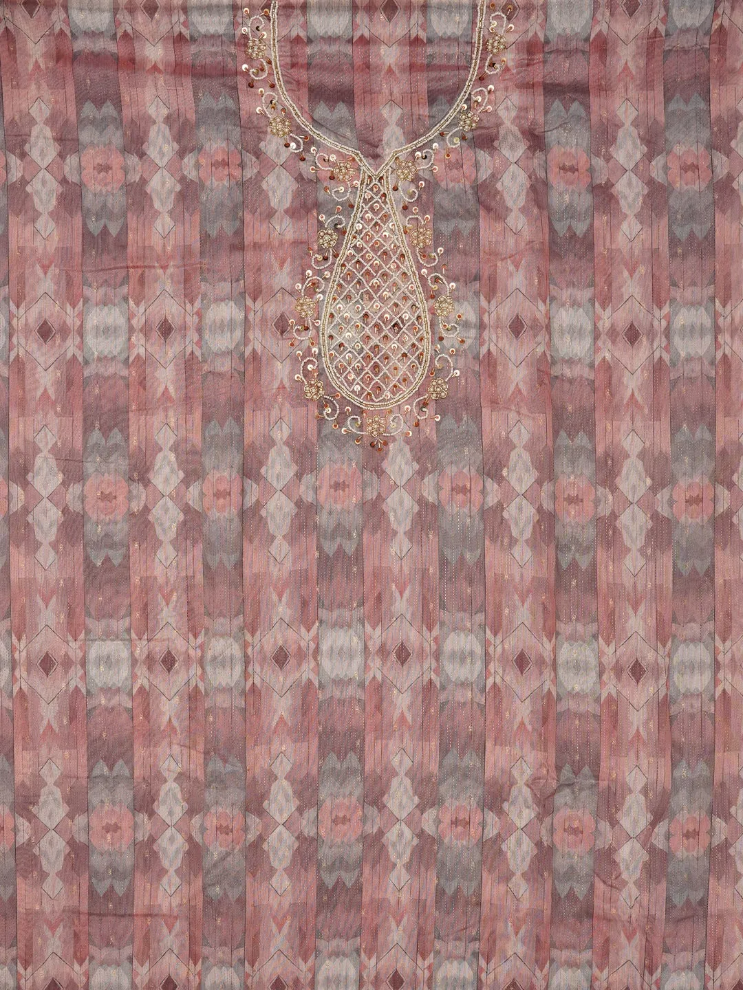 Peach Leheriya Embroidered Dress Material with Dupatta