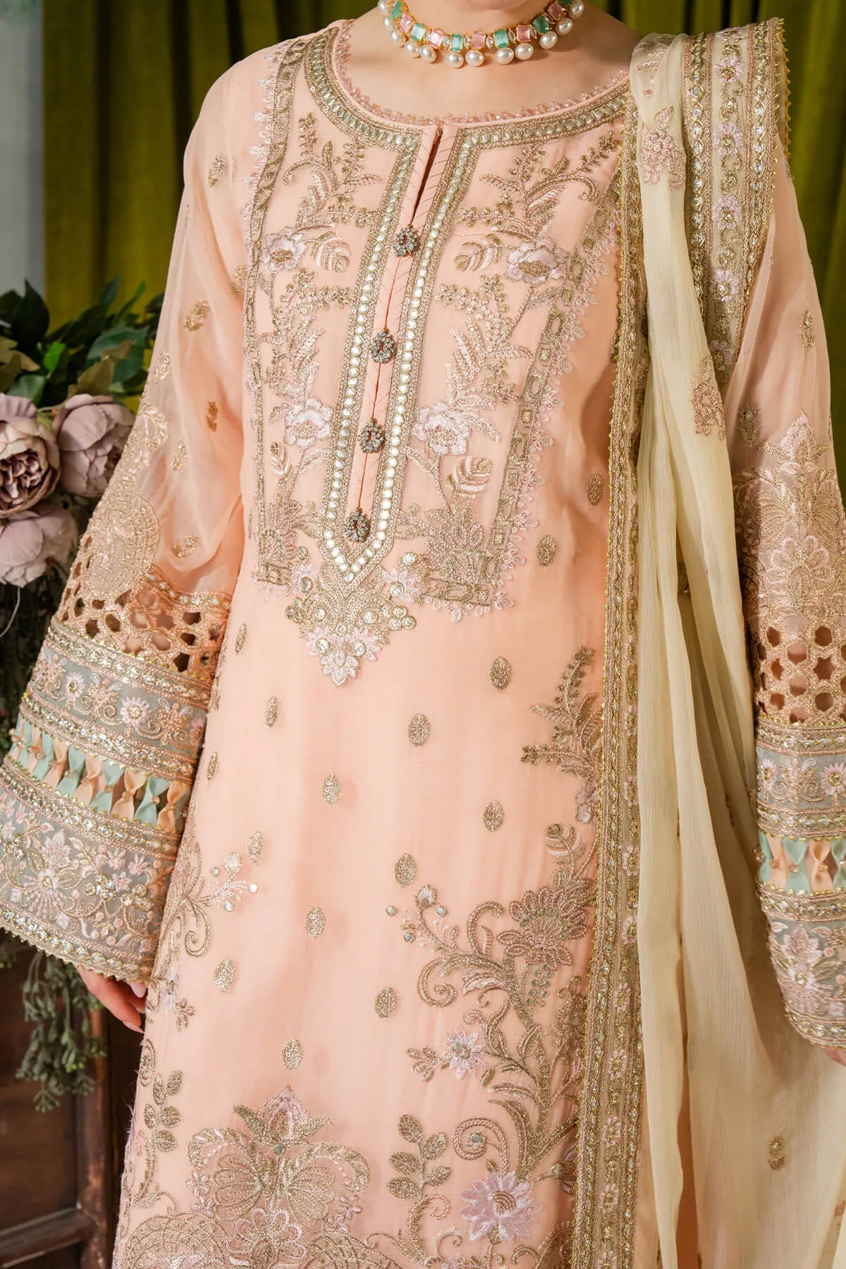 Peach Shade Salwar Suit Embroidered Pakistani Salwar Kameez Dupatta