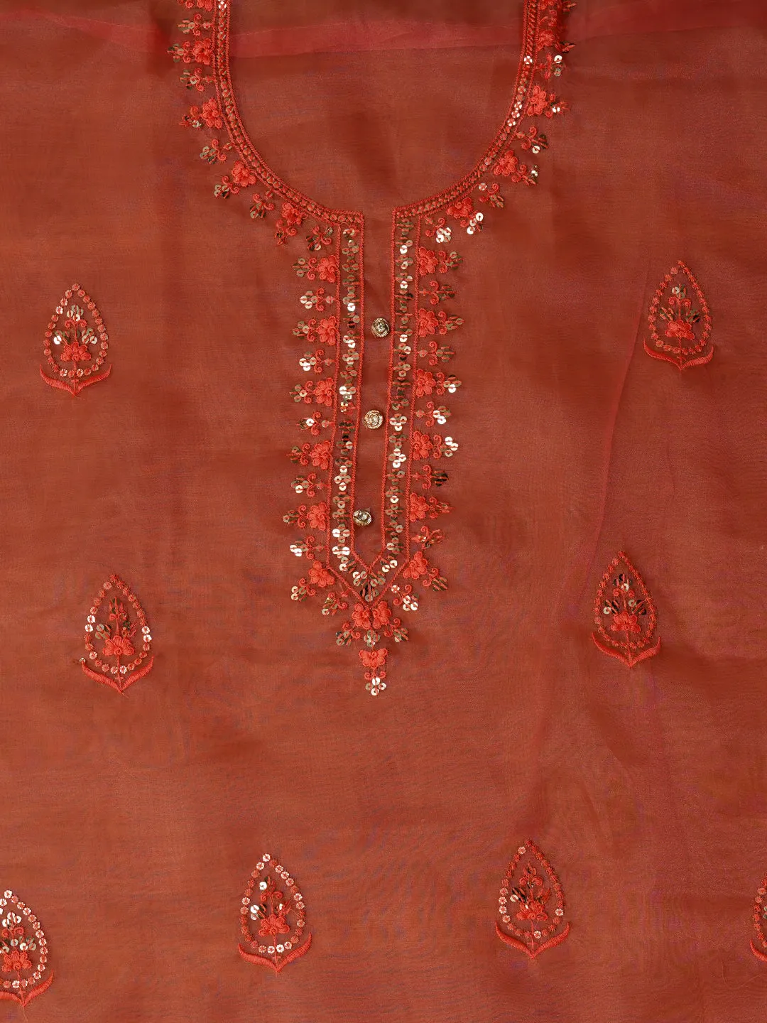 Peach Unstitched Embroidered Organza Dress Material With Dupatta