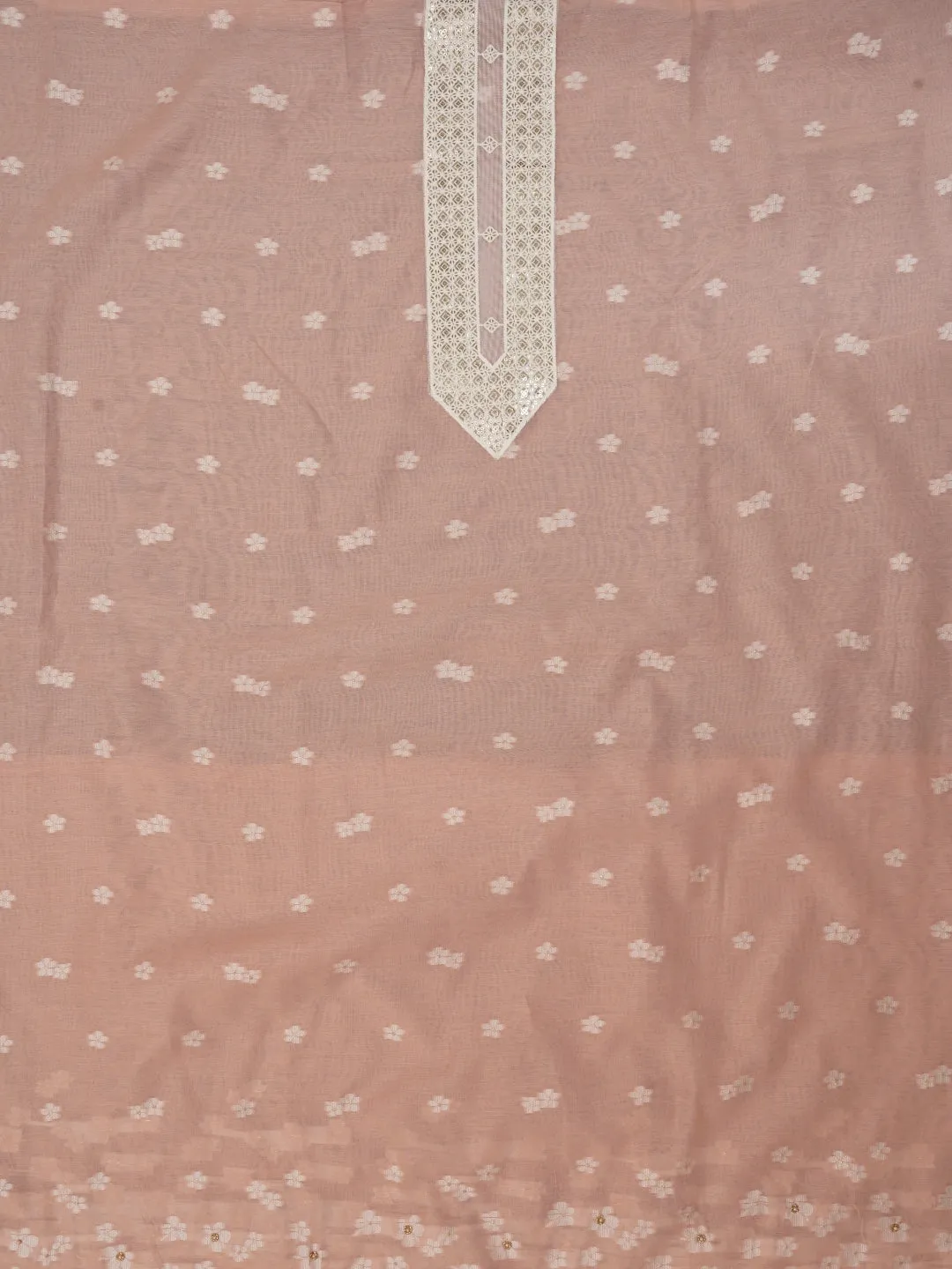 Peach Zari Woven Cotton Blend Dress Material with Dupatta