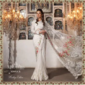 Pearl White Saree - Maria B. MBROIDERED 2019 Collection