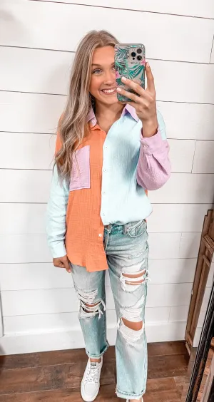 Perfect Patchwork Button Down Top