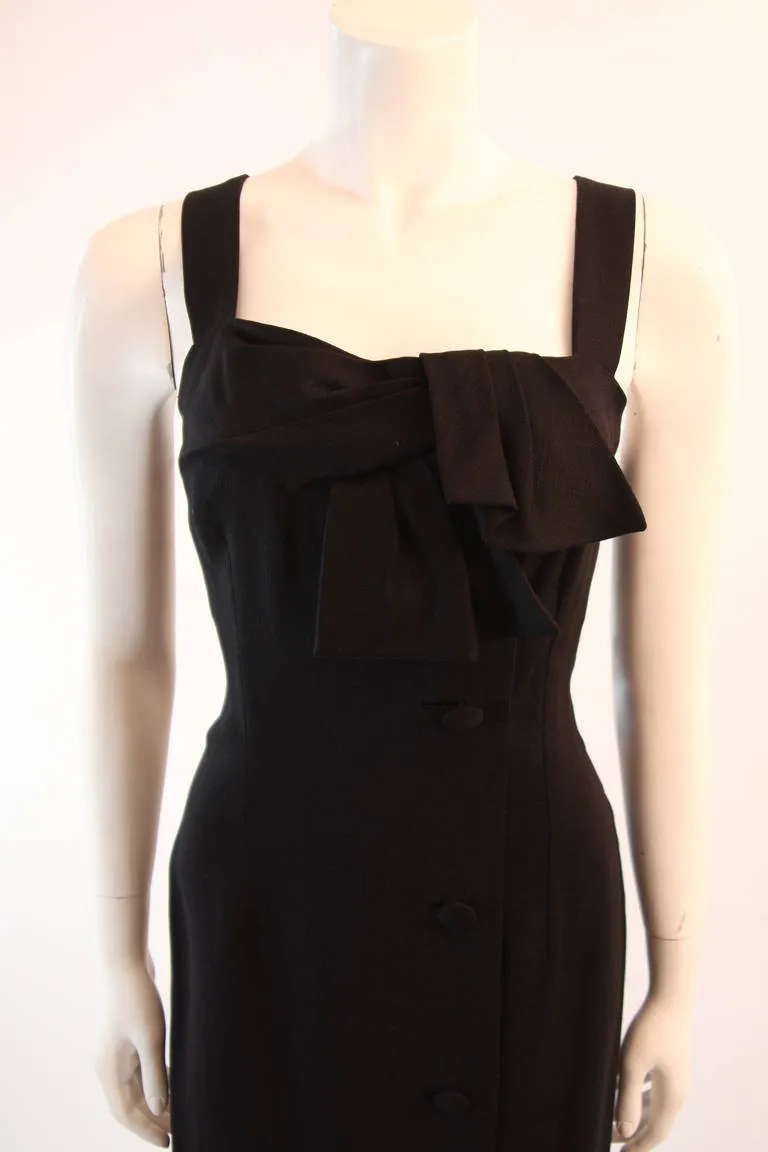 PIERRE BALMAIN Couture Black Linen Dress with Bow Accent