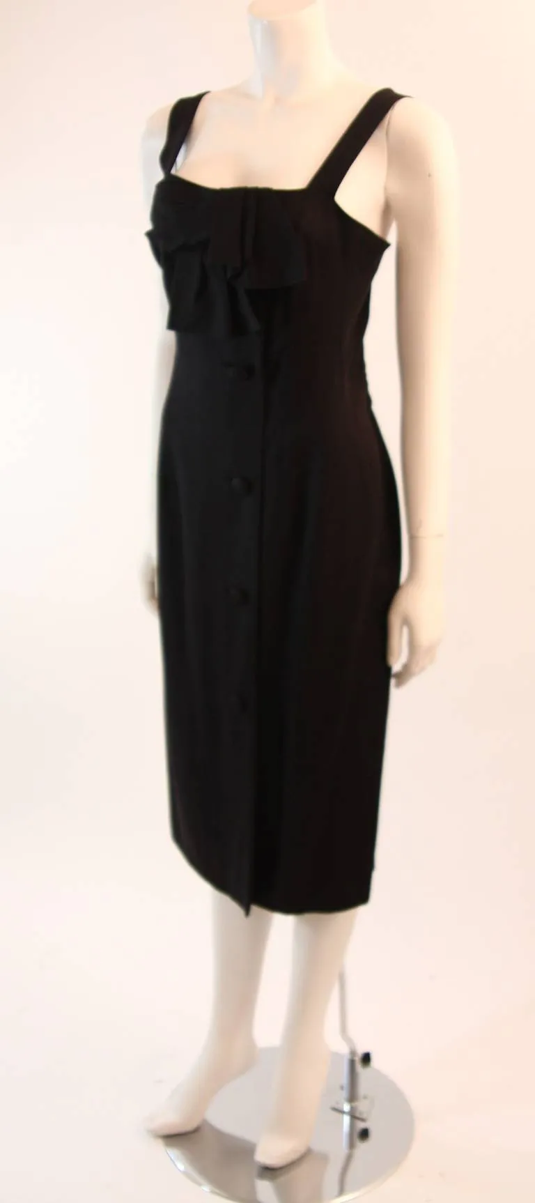 PIERRE BALMAIN Couture Black Linen Dress with Bow Accent