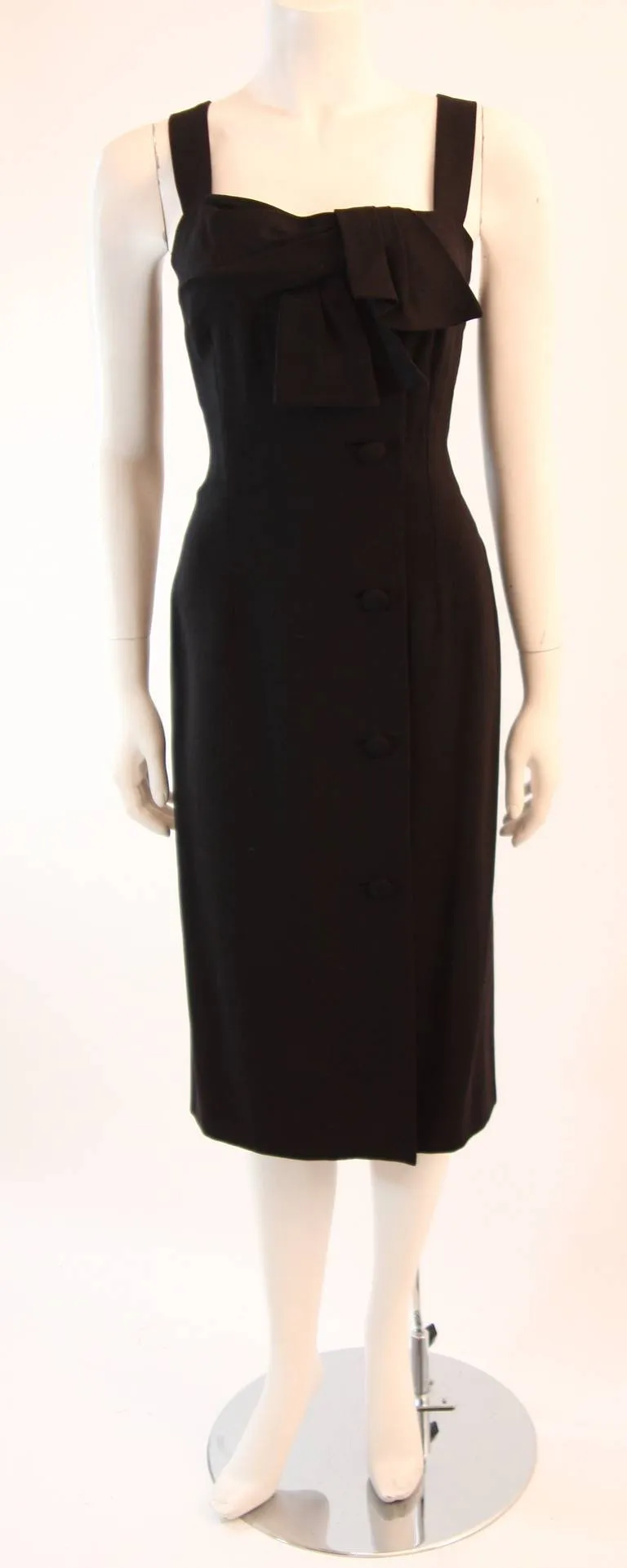 PIERRE BALMAIN Couture Black Linen Dress with Bow Accent