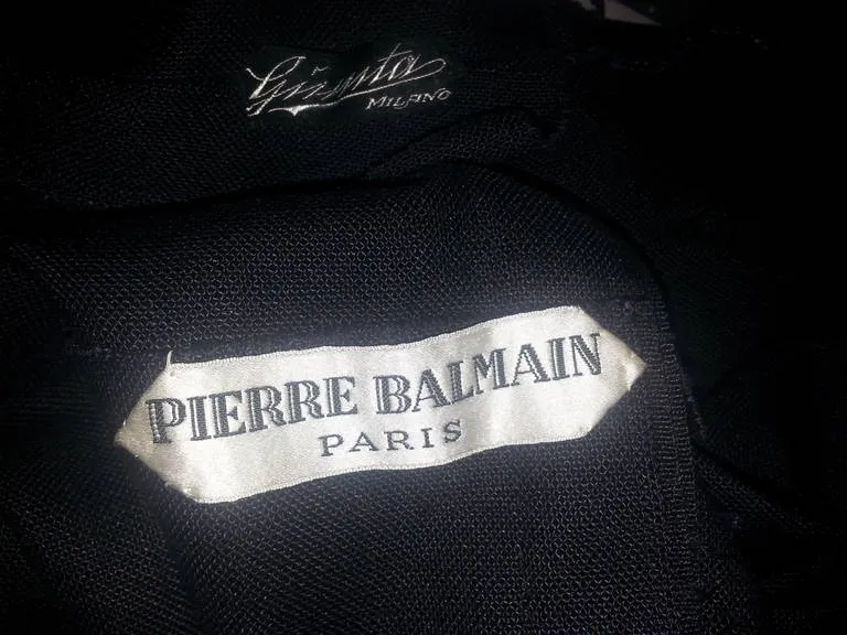 PIERRE BALMAIN Couture Black Linen Dress with Bow Accent