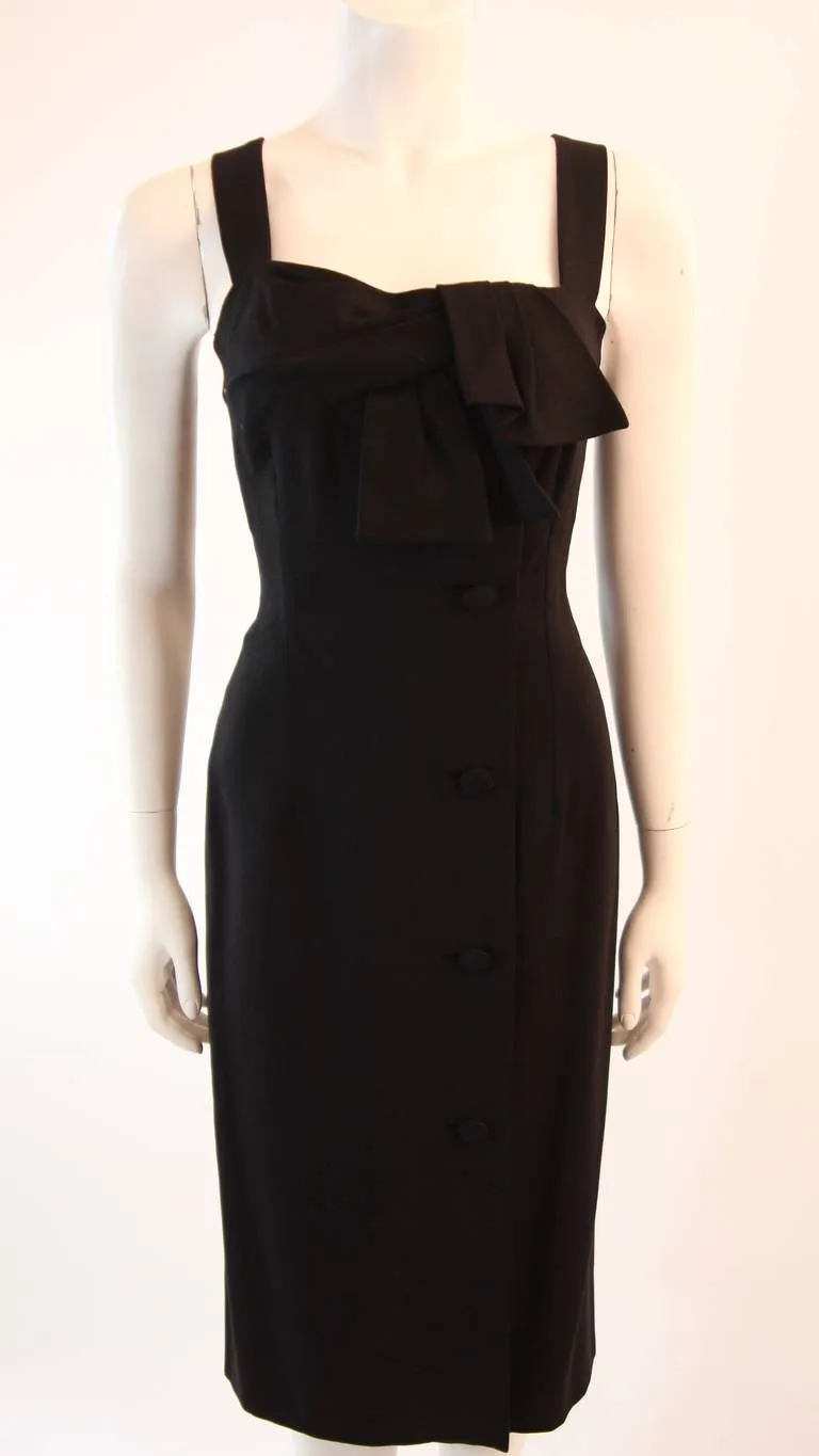 PIERRE BALMAIN Couture Black Linen Dress with Bow Accent