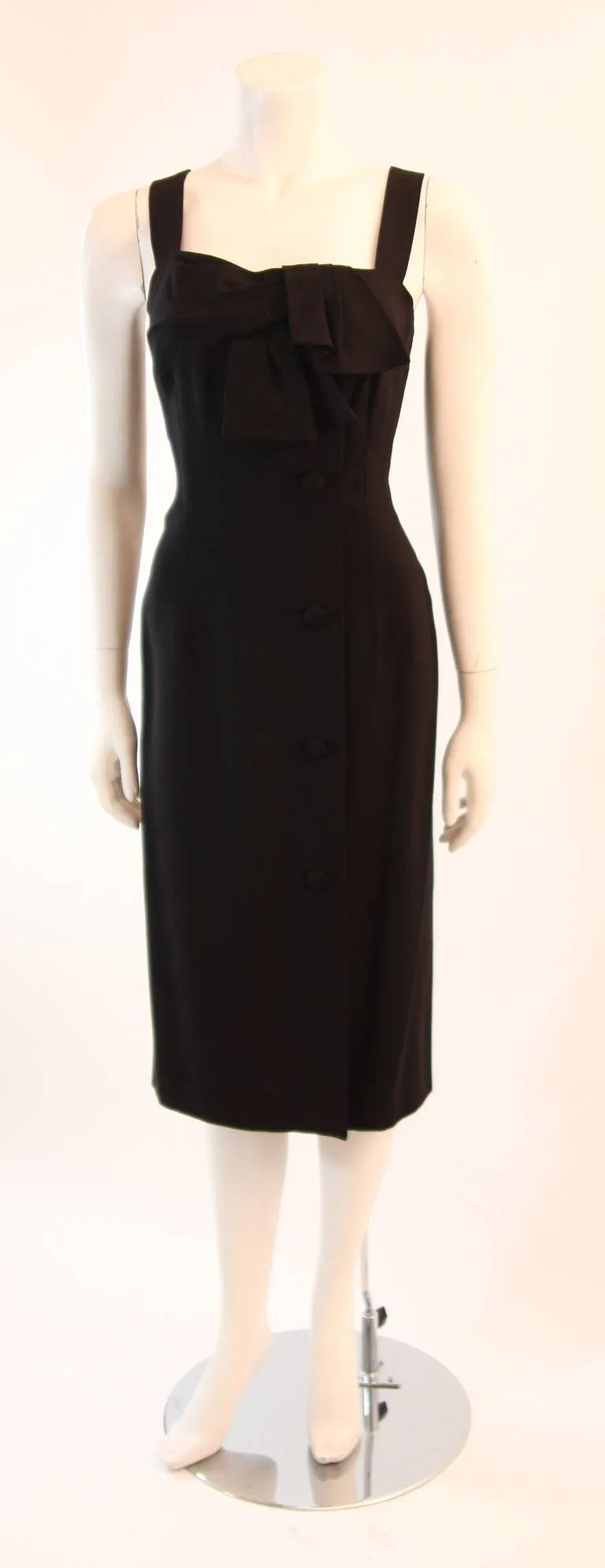 PIERRE BALMAIN Couture Black Linen Dress with Bow Accent