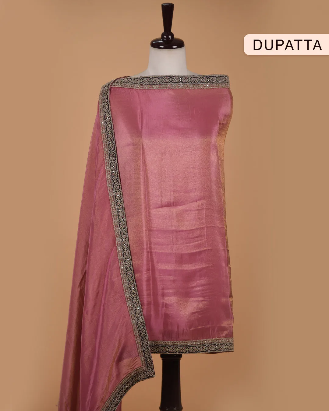 Pink Crushed Woven Chanderi Blend Embroidered Unstitched Suit Fabric Set With Shimmer Georgette Dupatta