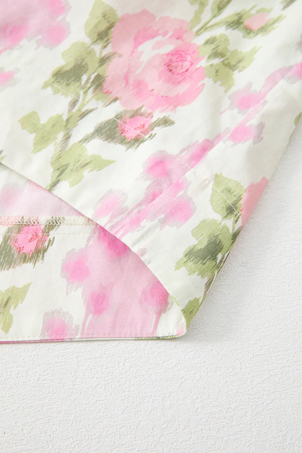 Pink Floral Print Striped Ruffled Sleeve Top
