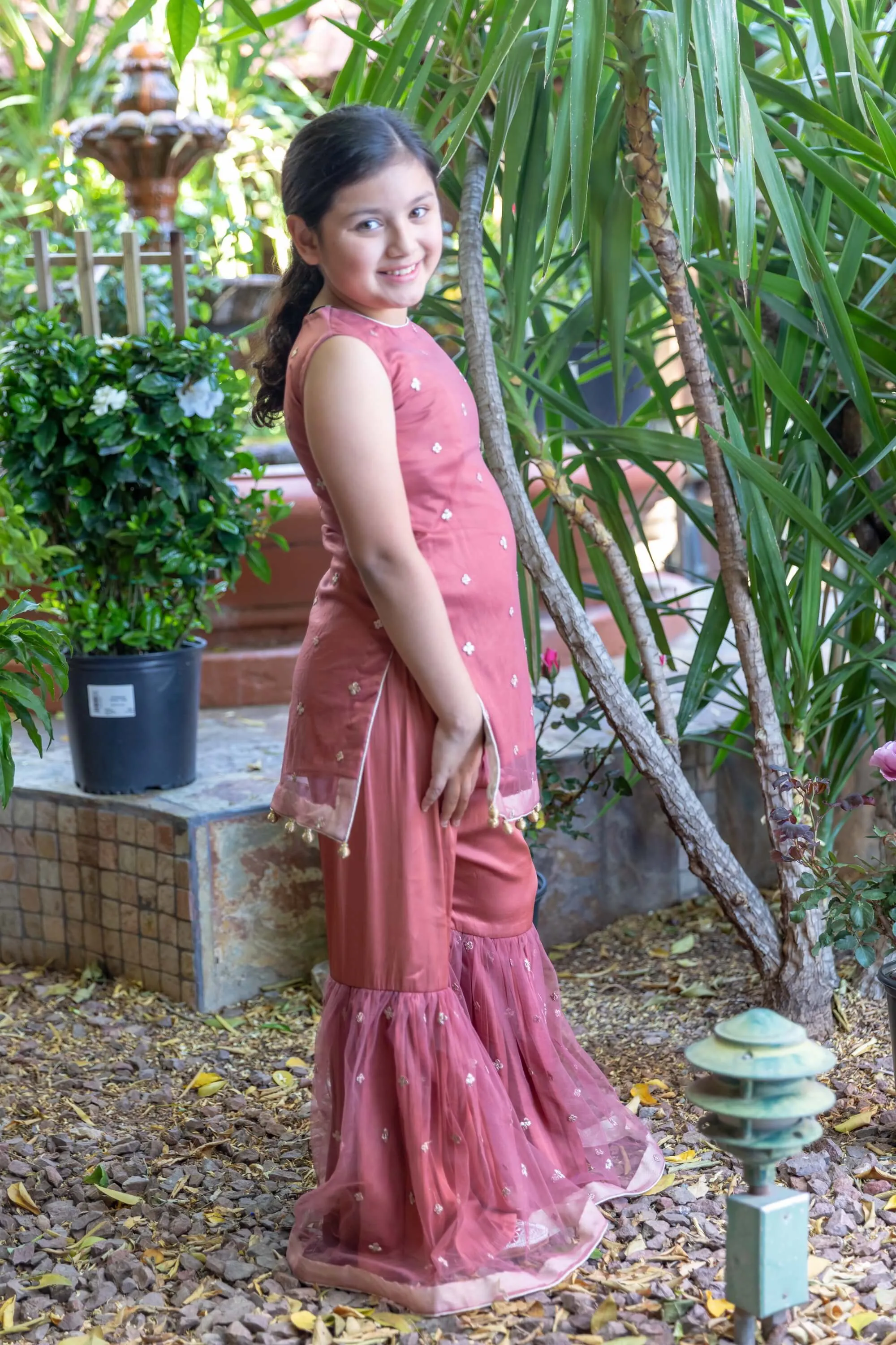 Pink Girls Net Dress Garara-Suit