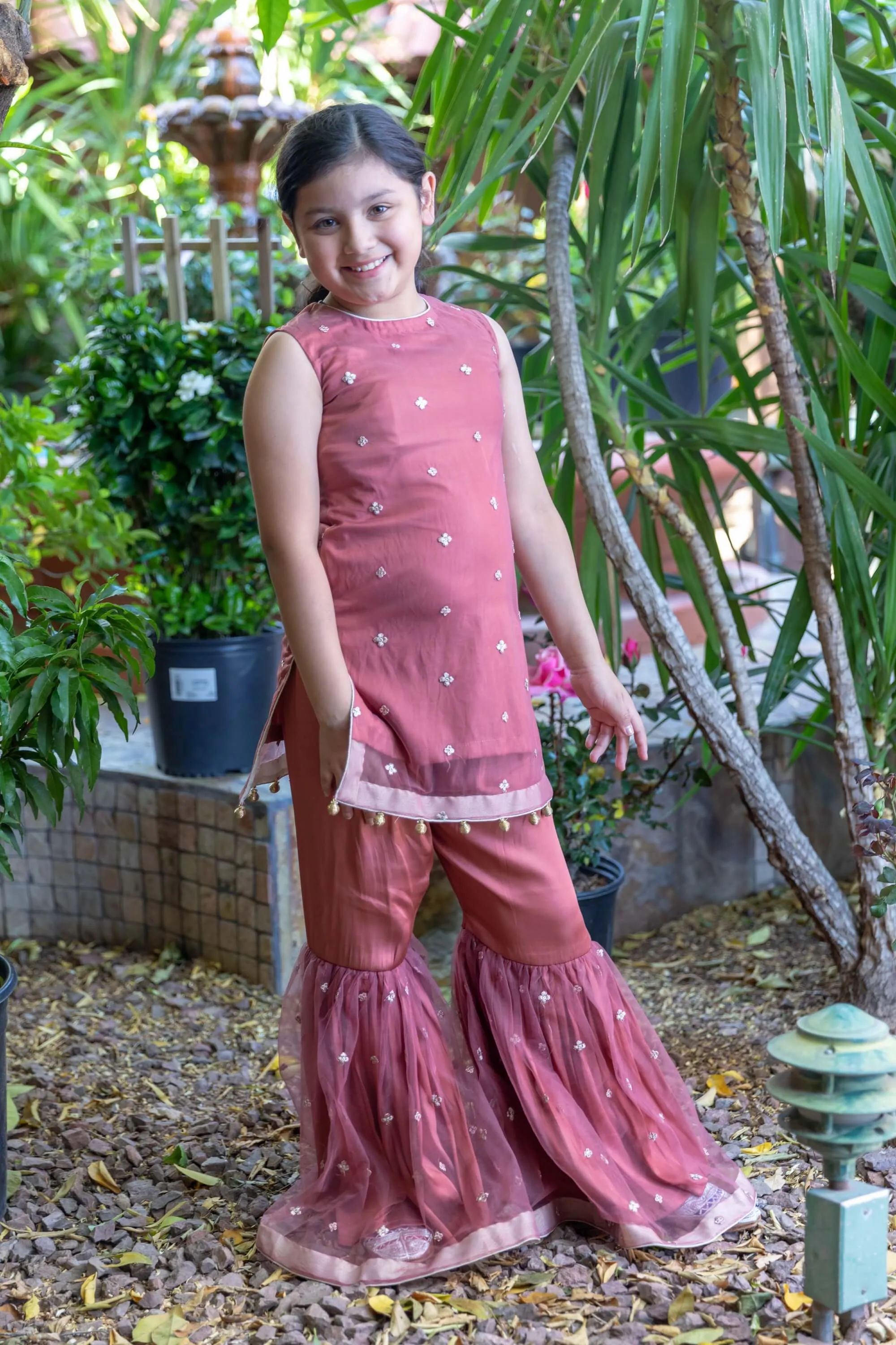 Pink Girls Net Dress Garara-Suit