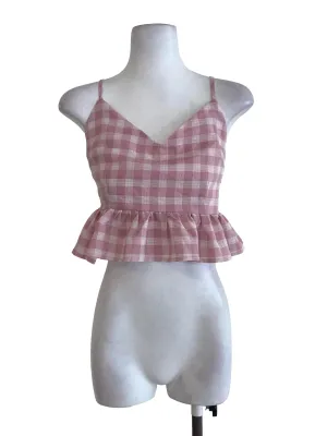 Pink Tartan Ruffled Crop Top