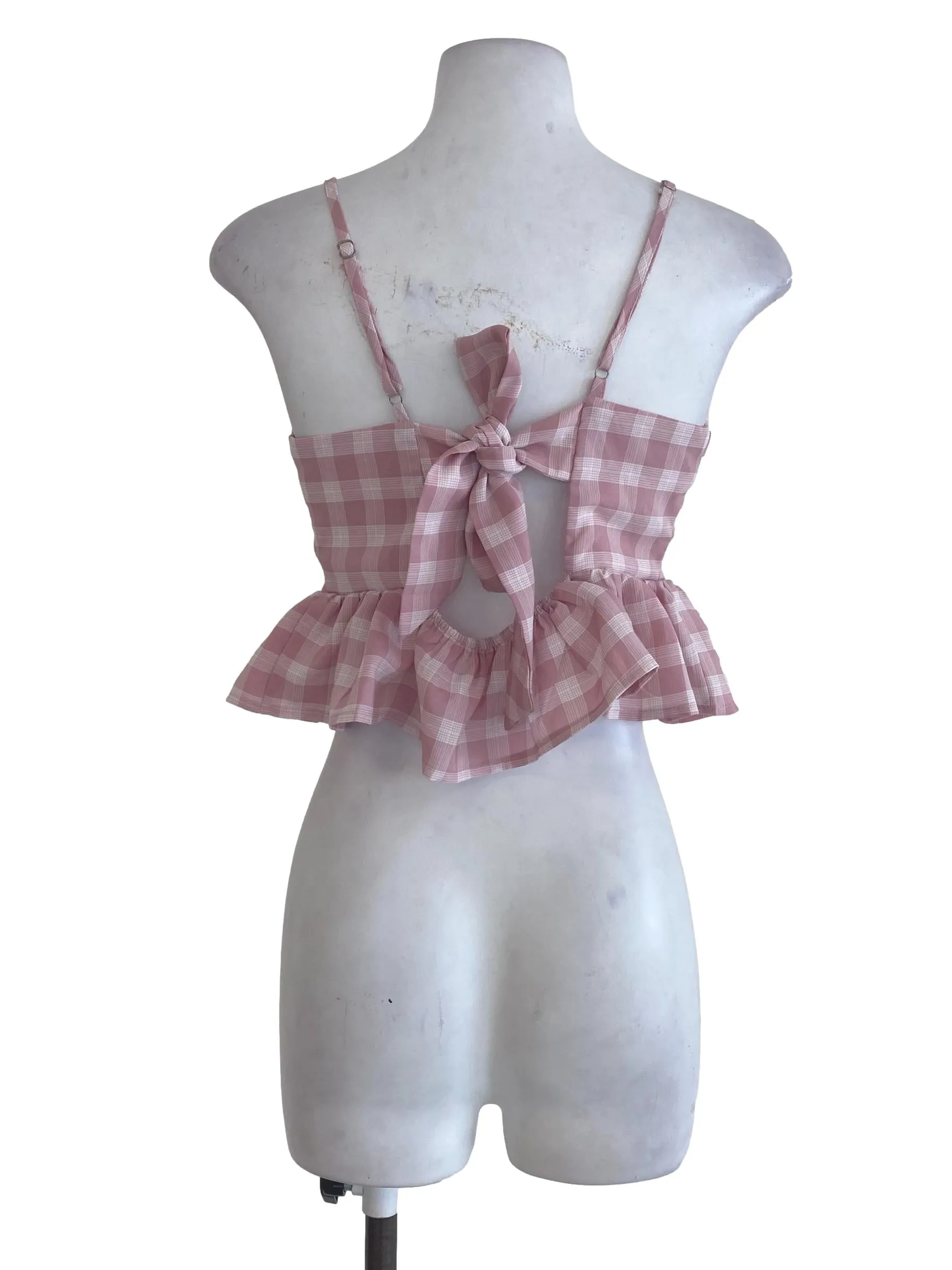 Pink Tartan Ruffled Crop Top