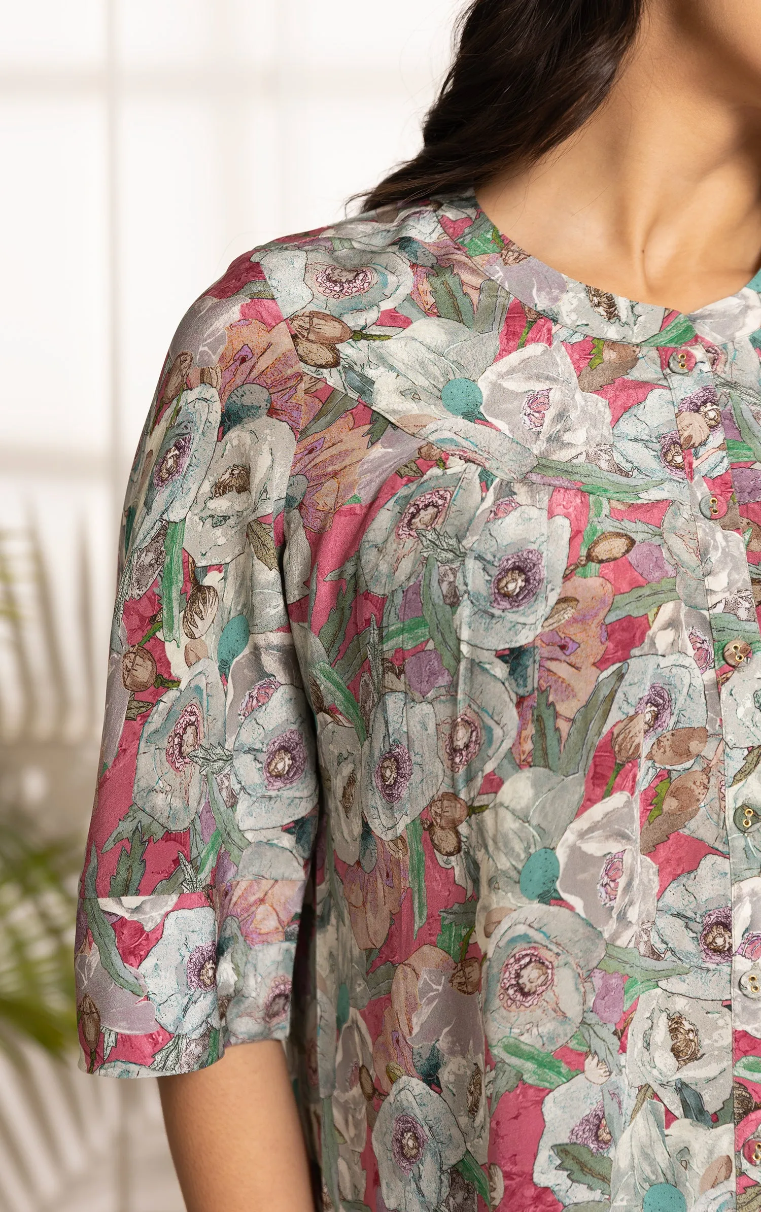 Pink With Green Crepe Ready-To-Wear Digital Printed Ready To Wear Top