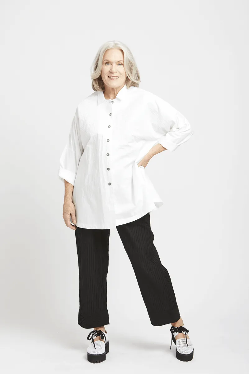 Pintucked White Button Down Blouse