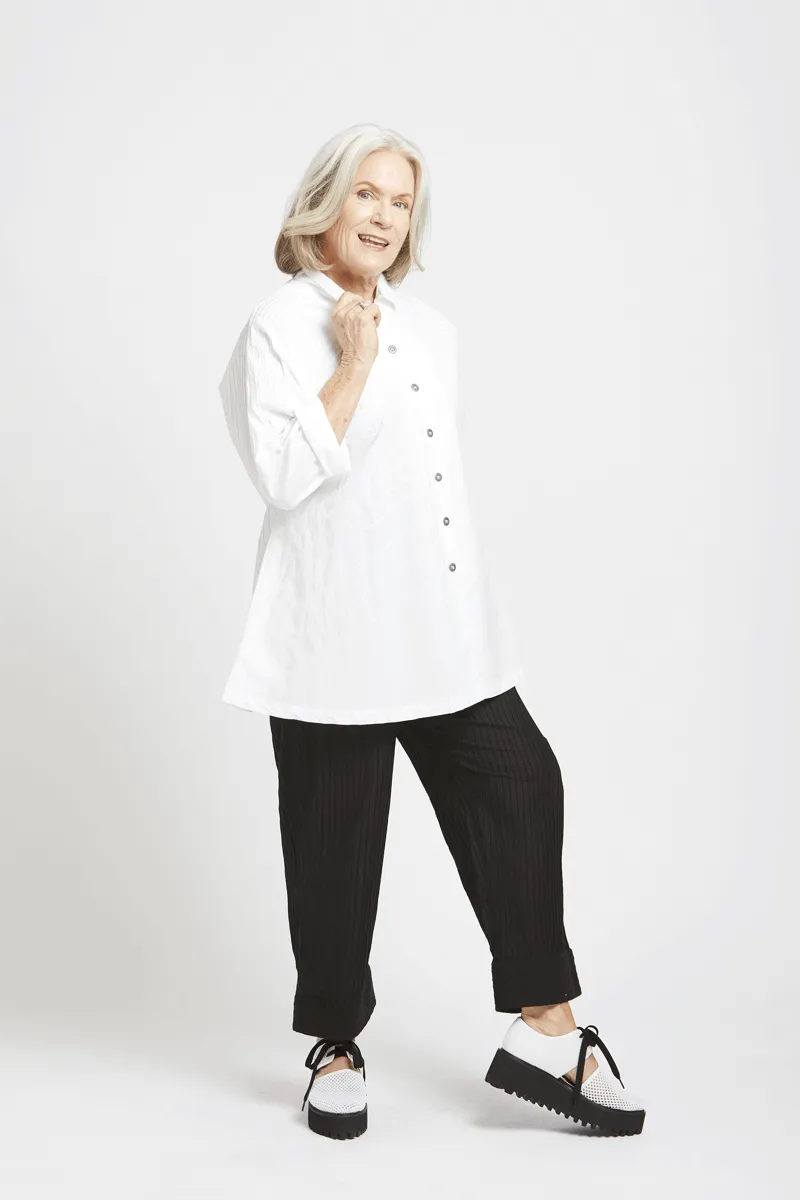 Pintucked White Button Down Blouse