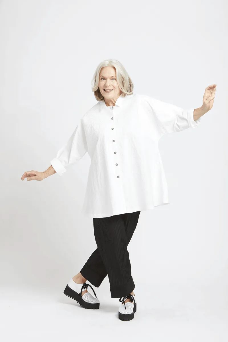 Pintucked White Button Down Blouse