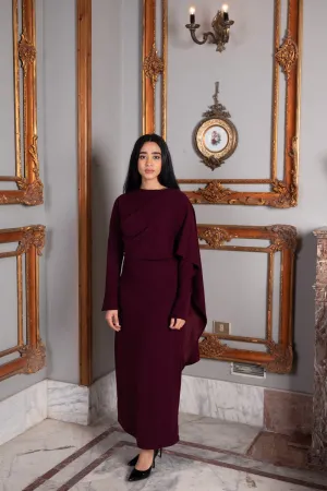 Plum Elegance Modest Dress with Shawl