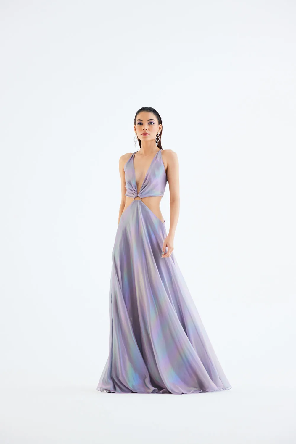 Plunging Neck Draped Dress