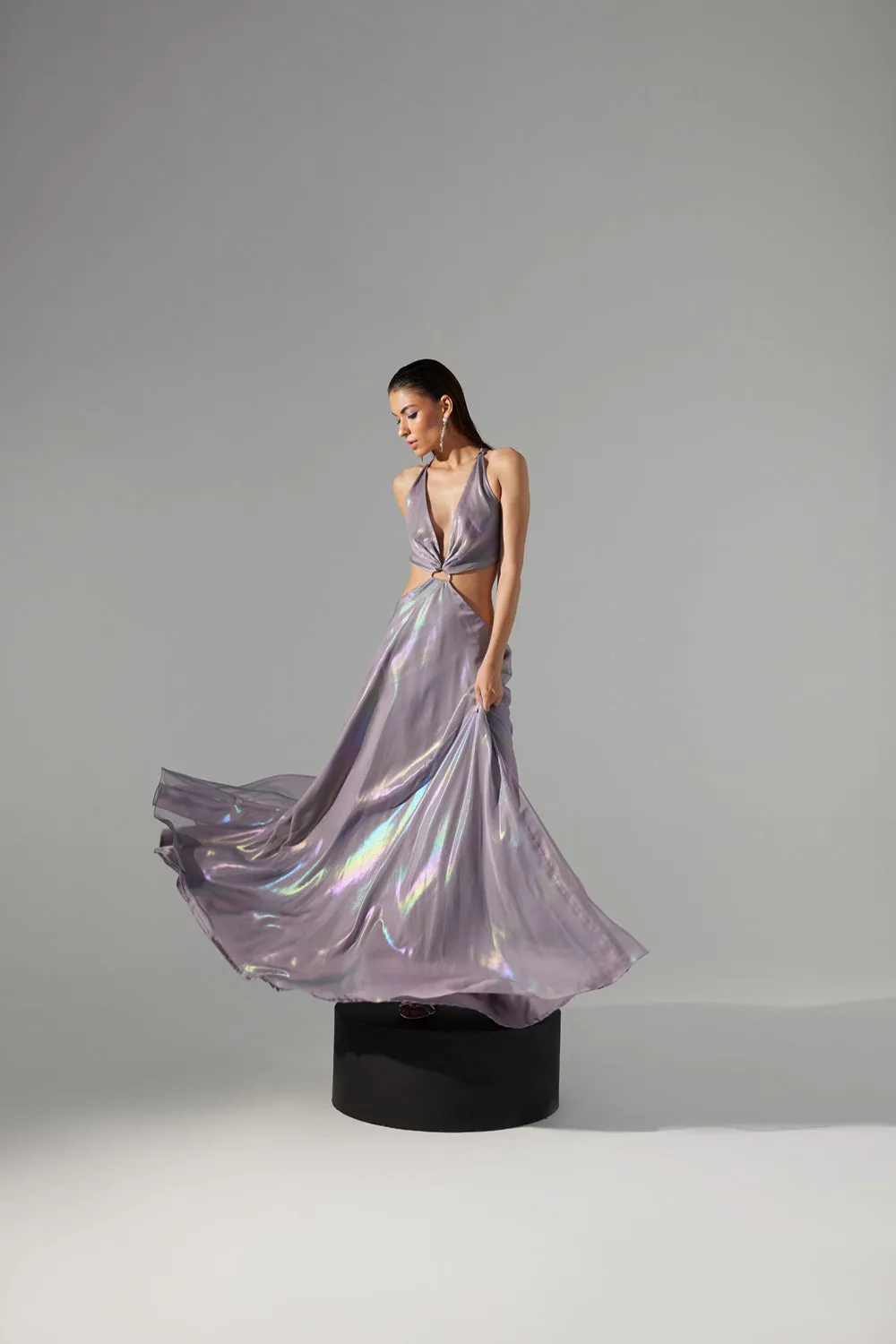 Plunging Neck Draped Dress