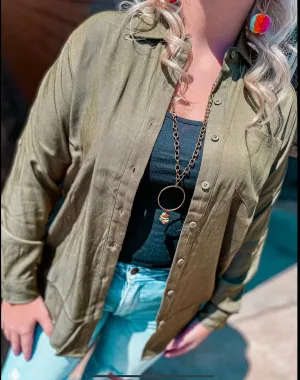 Plus Olive Chambray Button Down Shirt