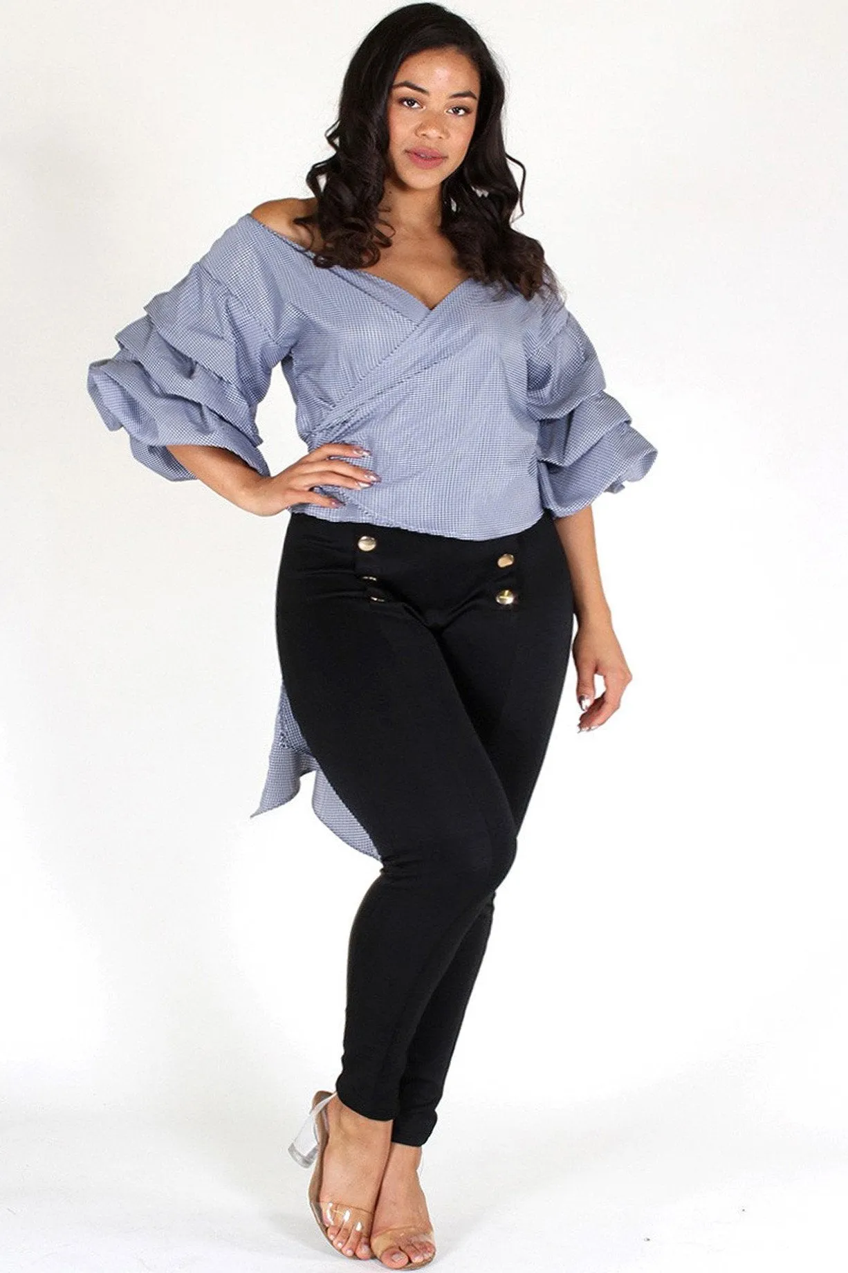 Plus Size Bow Cutie Wrap Ruffled Top