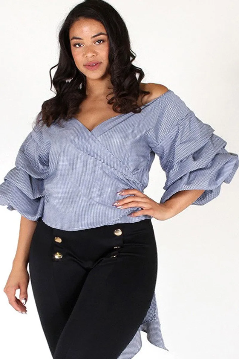 Plus Size Bow Cutie Wrap Ruffled Top
