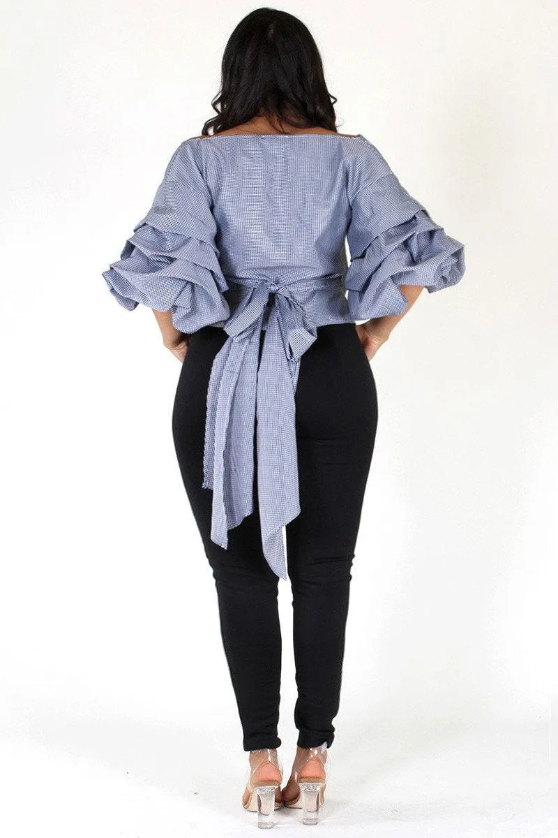 Plus Size Bow Cutie Wrap Ruffled Top