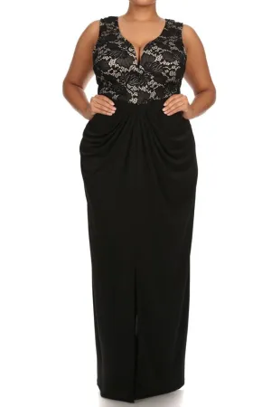 Plus Size Floral Crochet Empire Waist Maxi Dress