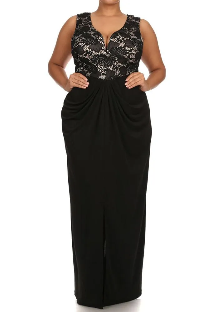 Plus Size Floral Crochet Empire Waist Maxi Dress