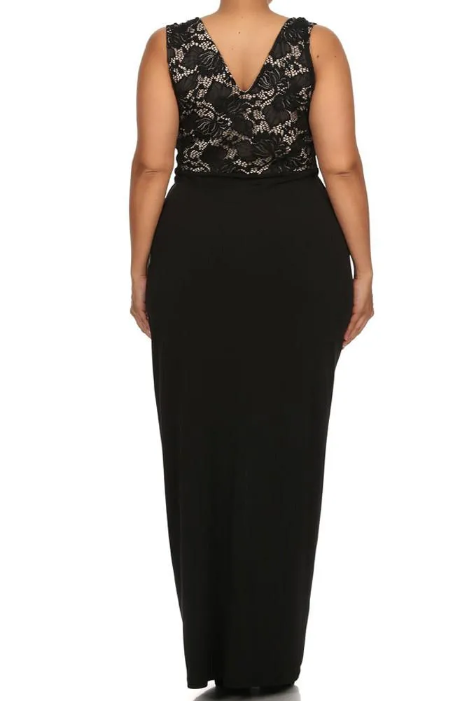 Plus Size Floral Crochet Empire Waist Maxi Dress
