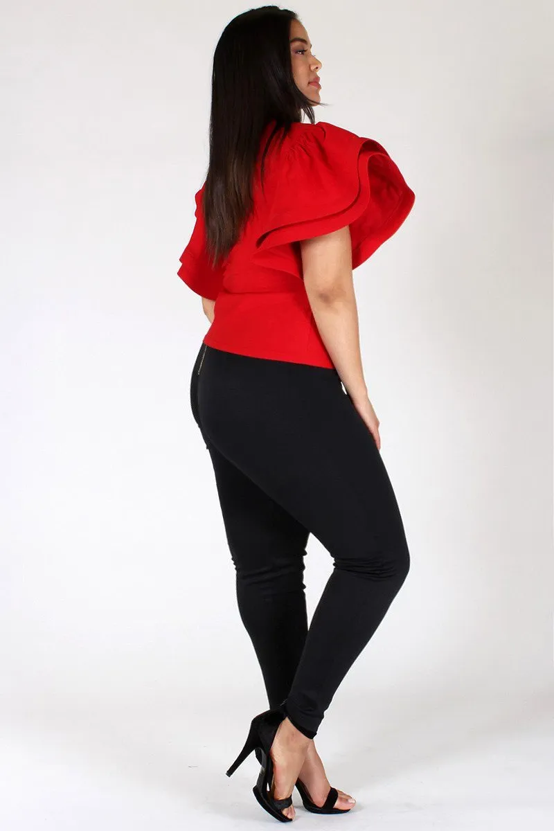 Plus Size SUPER TECHNO Glam Ruffled Sleeve Top
