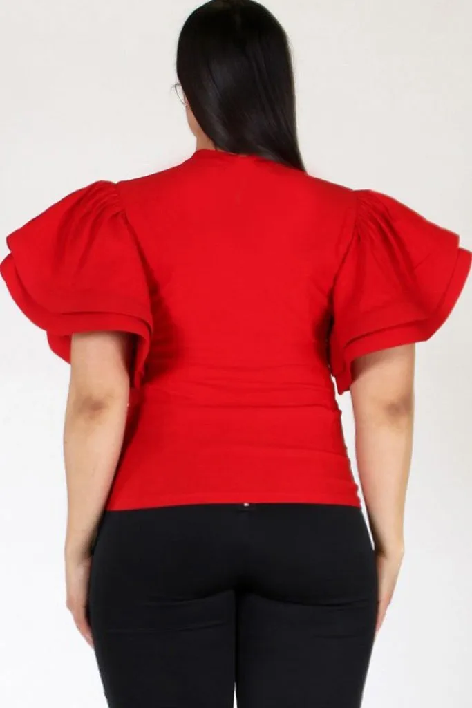 Plus Size SUPER TECHNO Glam Ruffled Sleeve Top